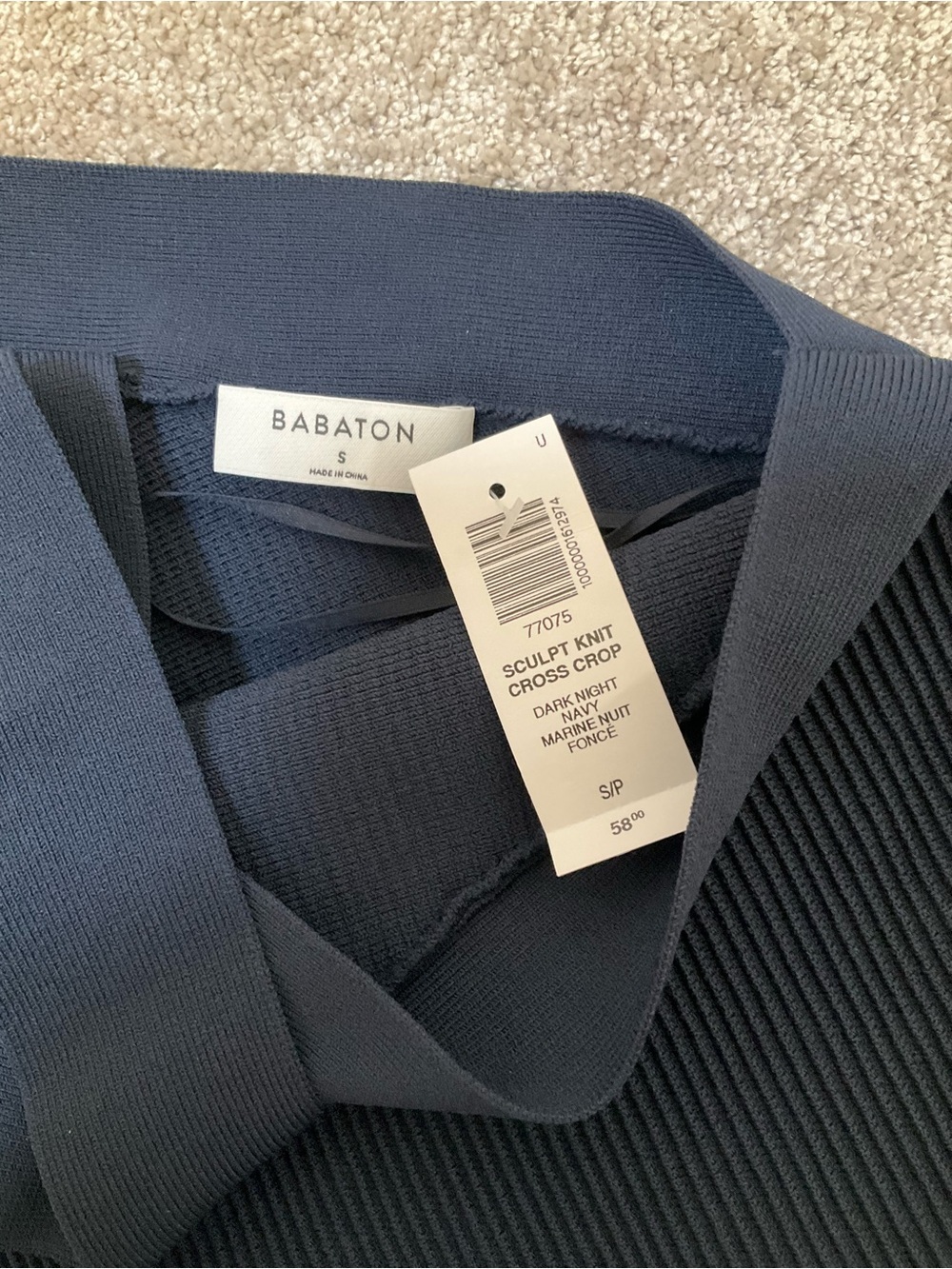 Babaton Sculpt Knit Cross Crop Top Navy Ribbed NWT Size S - Picture 4 of 7